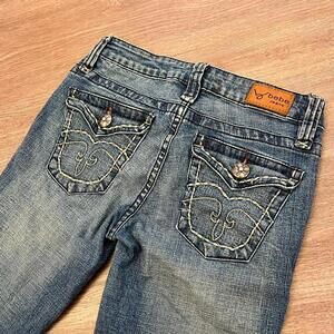bebe Women's Blue Washed Jeans with Embroidered Back Pockets